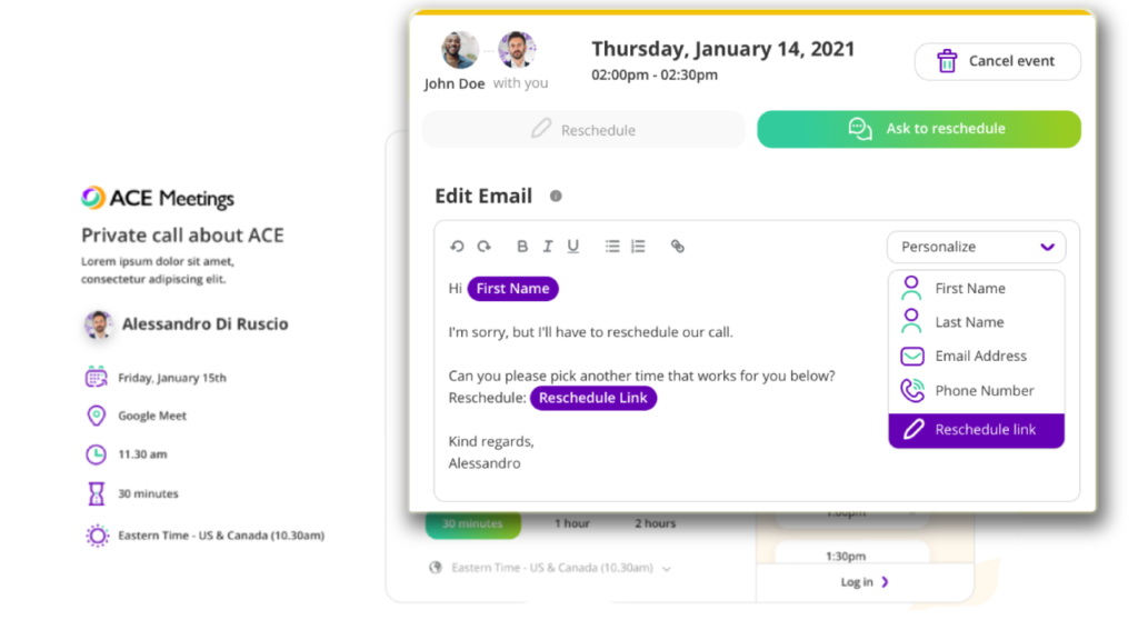 ACE Meetings Reschedule Meetings